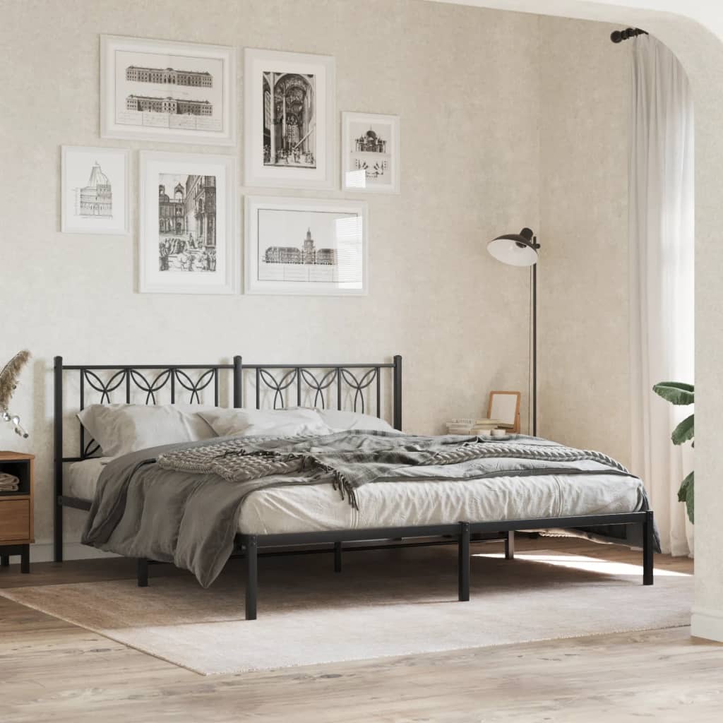 Metal Bed Frame with Headboard Black 183 X 213 Cm