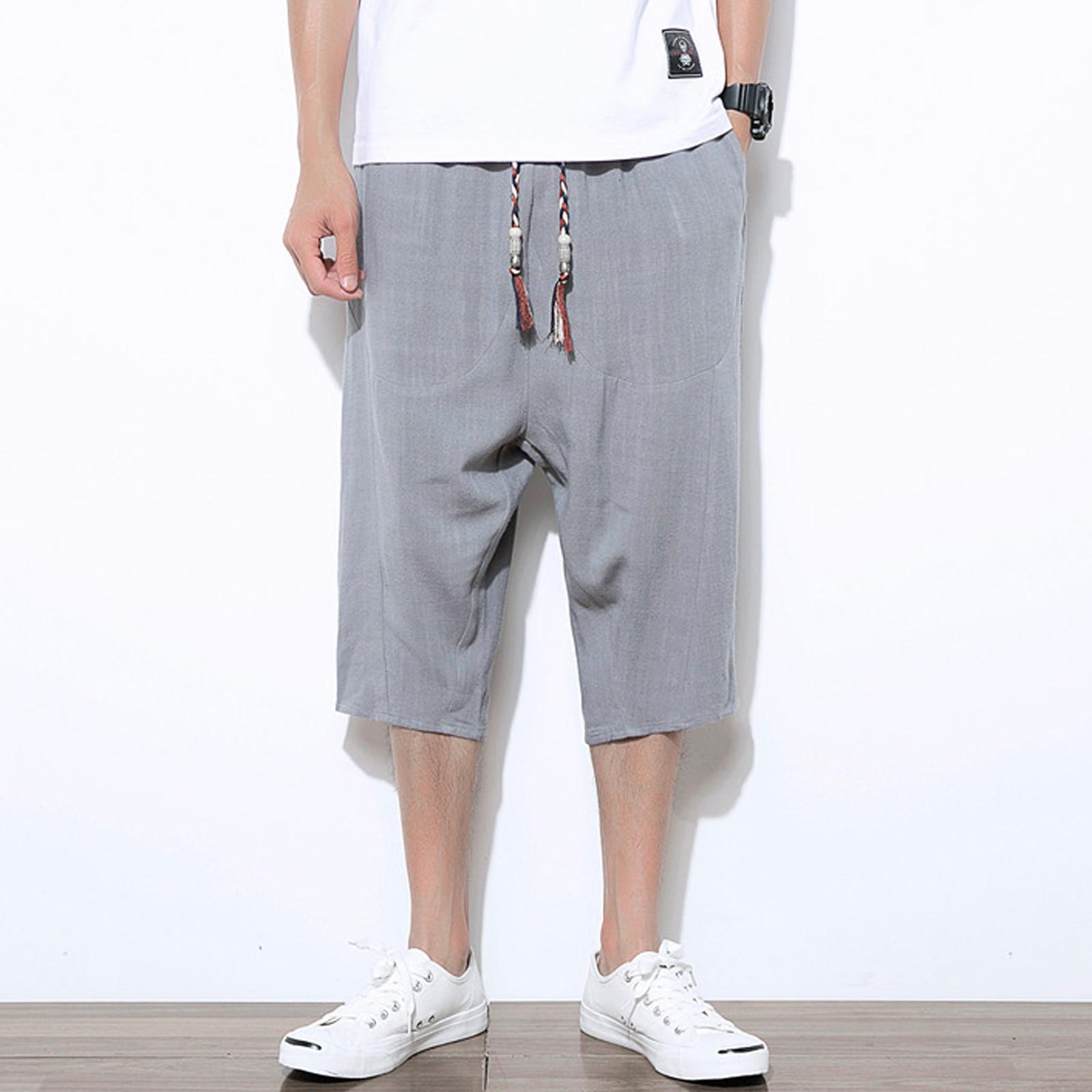 

Men s Casual Solid Color Cotton Linen Lightweight Comfortable Casual Shorts Cropped Pants M