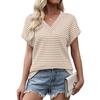 2026 Women's Summer New V-Neck Striped Pineapple Plaid Loose Short Sleeve T-Shirt Top