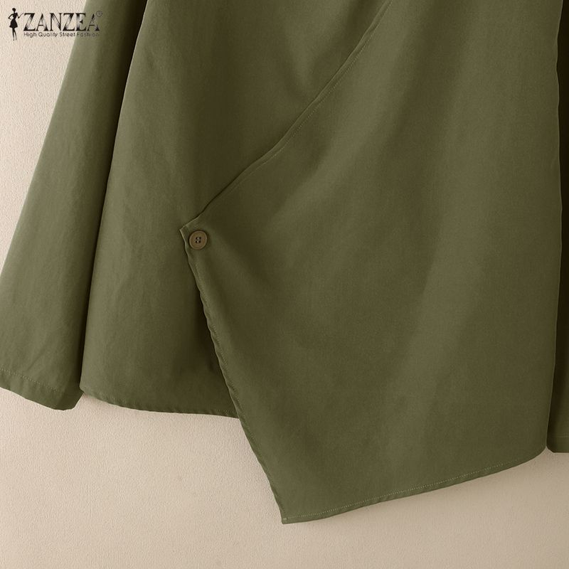 ZANZEA Women Casual Stand Collar Loose Long Sleeve Blouse