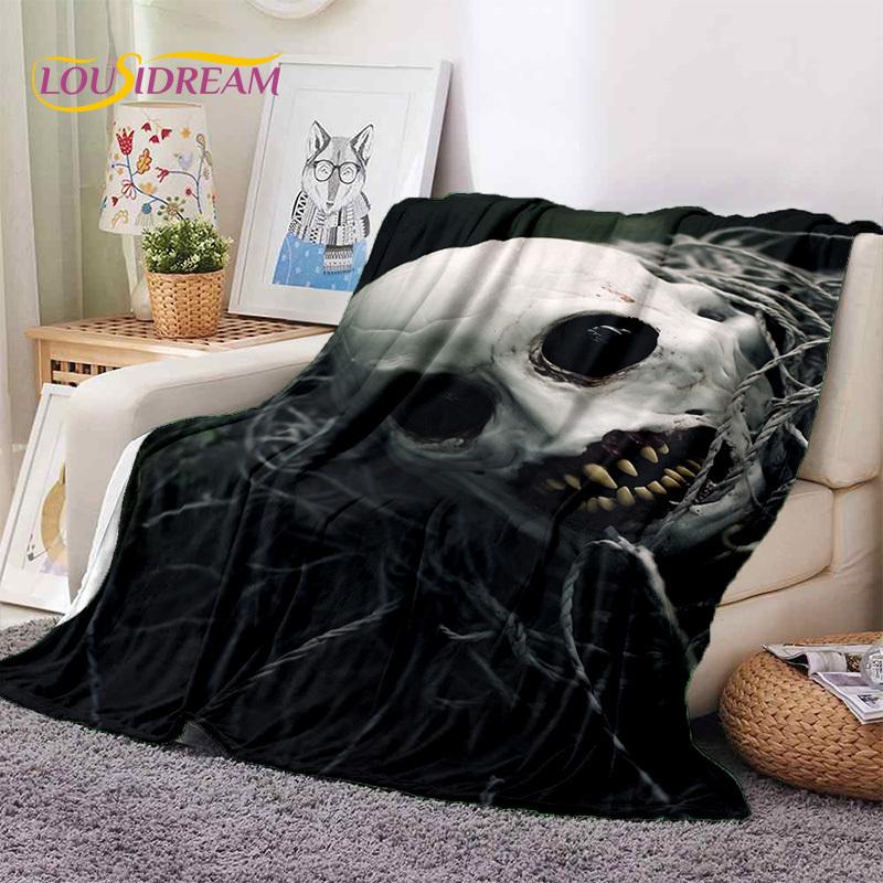 3D Horror Gotycka Czaszka Szkielet Miękkie Flanelowe Kocyki, Koc do Rzucania Wygodny Koc na Piknik Łóżka Kanapę Domową Sypialnię Prezenty