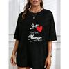 White Crewneck T-Shirt With Heart And Maman Text For Mother Day Gift