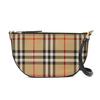 Burberry Olympia Logo Embossed Check Underarm Half-Moon Bag Canvas And Leather Tote Shoulder Bag Women bags Classic-Beige 80434051