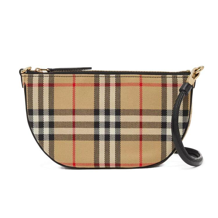 Burberry Olympia Logo Embossed Check Underarm Half-Moon Bag Canvas And Leather Tote Shoulder Bag Women bags Classic-Beige 80434051