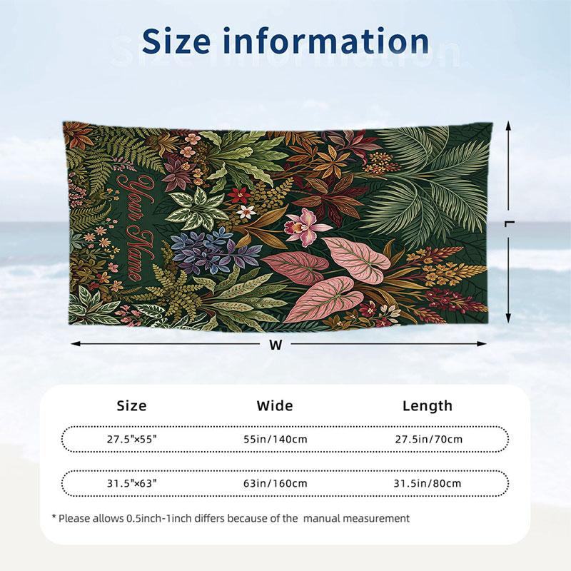 Floral Garden Theme Beach Towel Personalized Custom Name & Text Soft Quick Dry Beach Towel for Swimming Travel