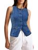 Gilet di Jeans da Donna Bottoni Senza Maniche Canotta di Jeans Gilet Casual