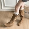 Fashion 2025 Fashion Genuine Leather Long Tube Boots Western Faux Fur Lined Thi Heel Autumn Winter Versatile Slimming Knight Boots