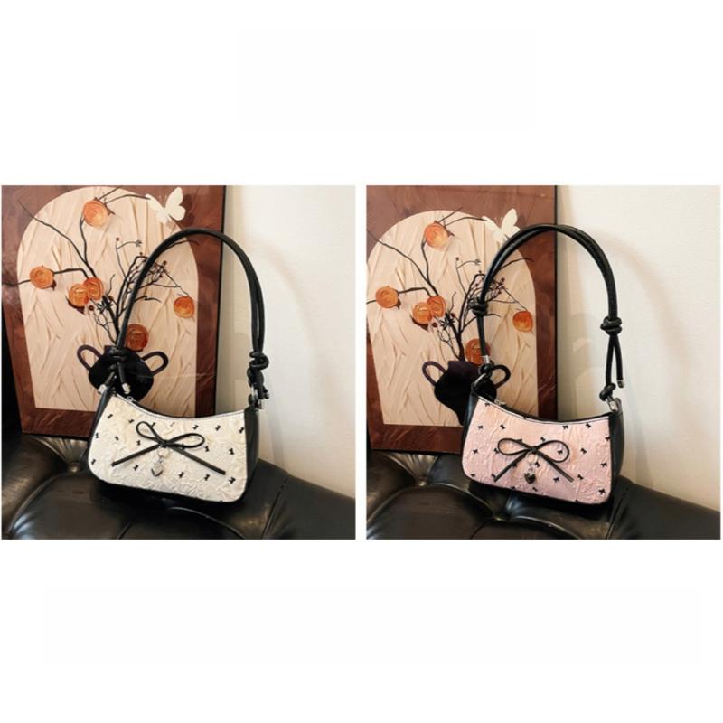 1Pcs New Fashionable And Versatile Texture Light Luxury Single Shoulder Small Square Bags Y2K Pink Bow Armpit Bag For Women
