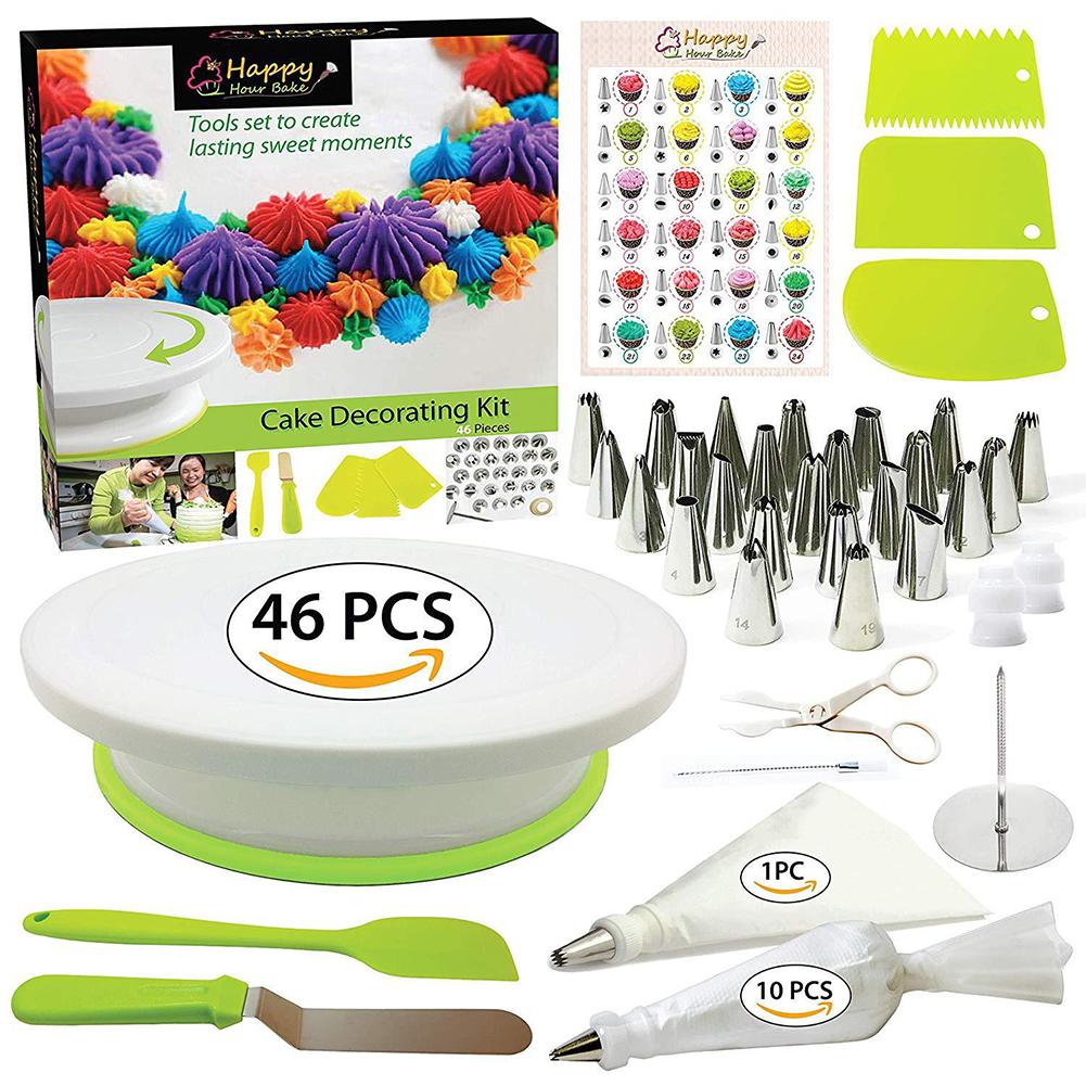 46Pcs Pack Cake Decorating Kit Cake Turntable Set Plastic Baking Tool Cake DIY 46pcs/set#0