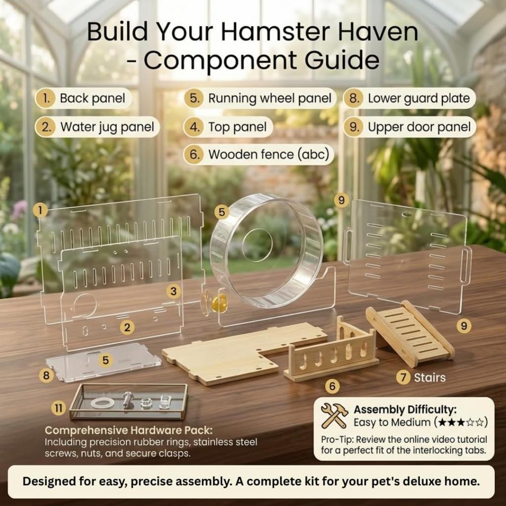 Clear Acrylic Hamster Cage Habitat, 2-Tier Small Animal Mouse Habitat with Wheel, Hideout & Accessories, Transparent Cage Hamster Starter Home