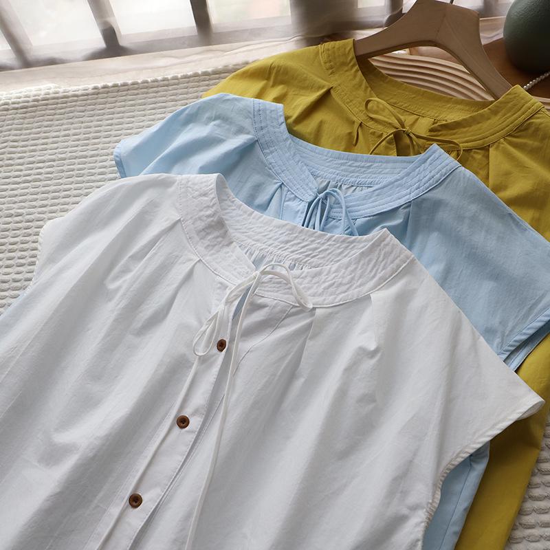 

Bi Zheng 2025 Korean Style Women s Tie-Up Round Neck Summer Shirt One Size