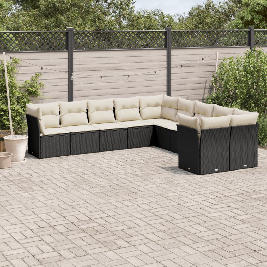 Vidaxl 10-Cz. Set da Giardino, Cuscini Rattan Nero Pe