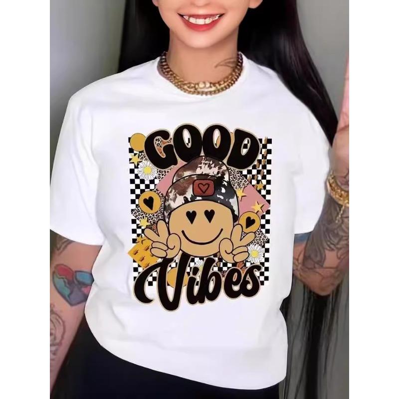 Summer Round Neck Printed Top Fashionable Casual Cute Short Sleeved Women's Pure Cotton T-shirts