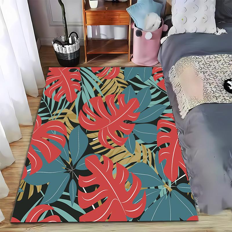 Tropical Plant Pattern Rug for Home Decor Suitable for use as an anti-slip game mat for living room and bedroom sofas