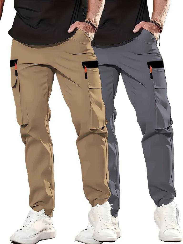 Pantaloni Casual da Uomo Multi-tasche - Taglia Standard, Senza Etichetta.