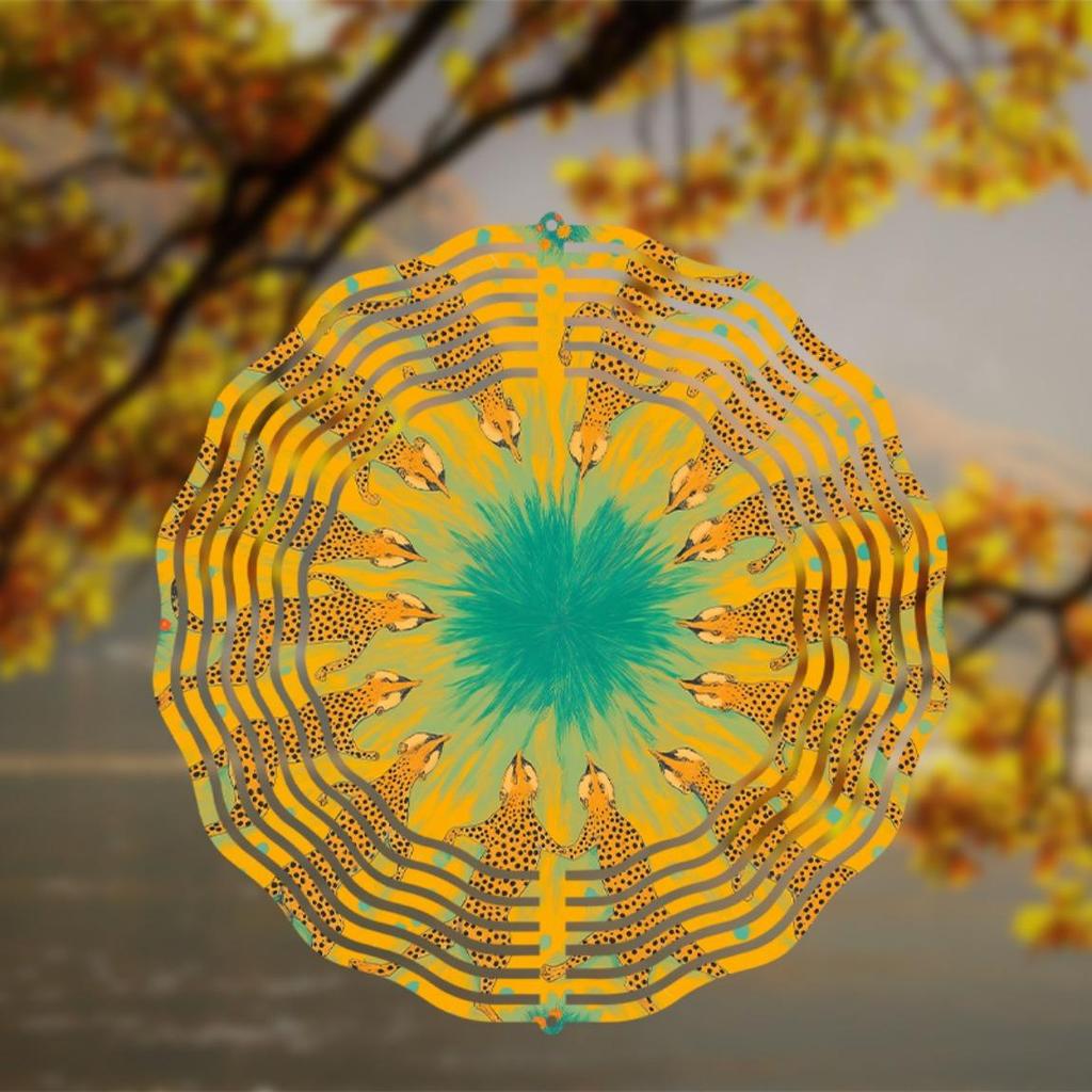 Vibrant Leopard Floral Wind Chime 10 Inch Metal Rotating 360 Degree for Garden Balcony Decor All Season Holiday Gift