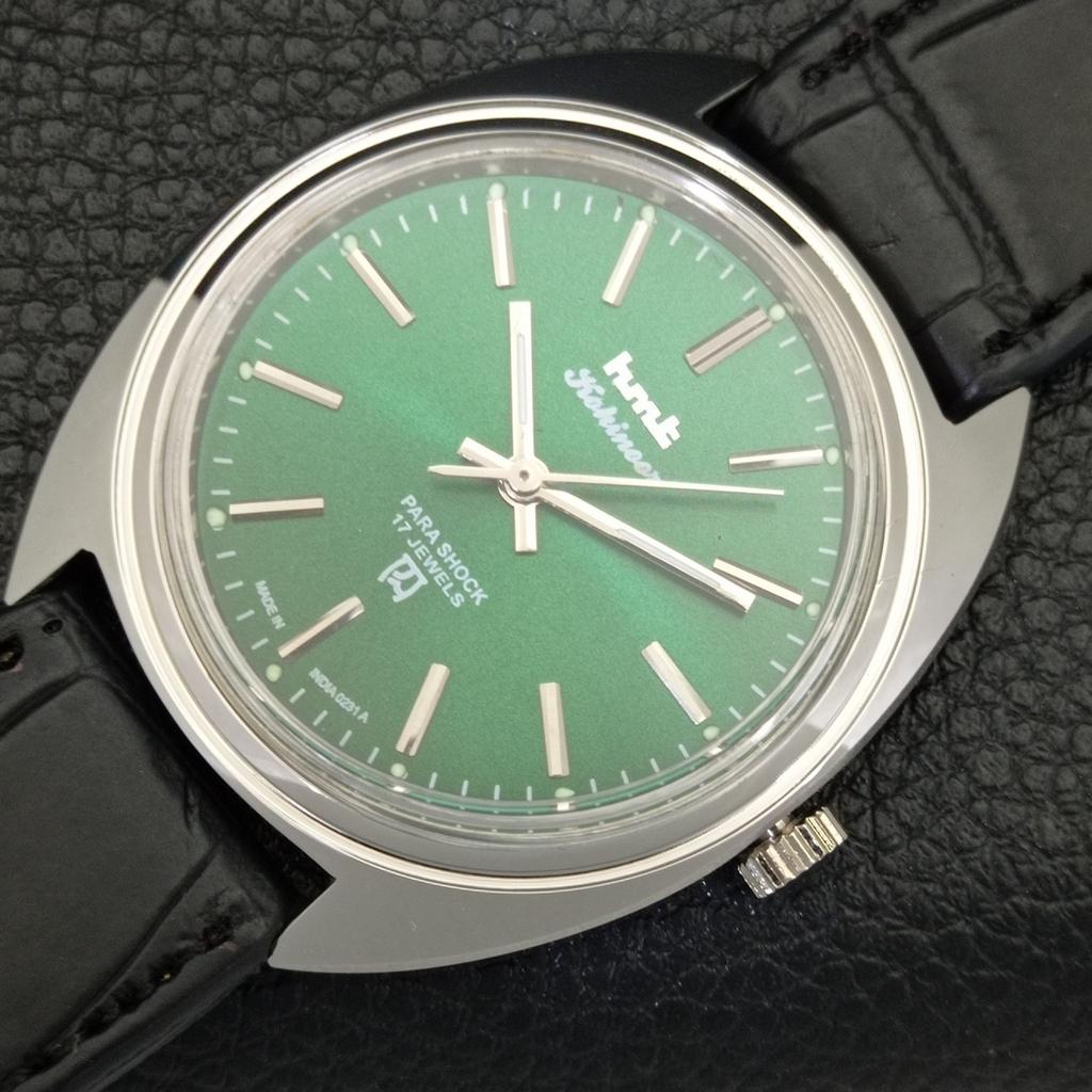 INDIAN VINTAGE HMT KOHINOOR HAND-WINDING MENS GREEN COLOR DIAL WATCH a440917-4