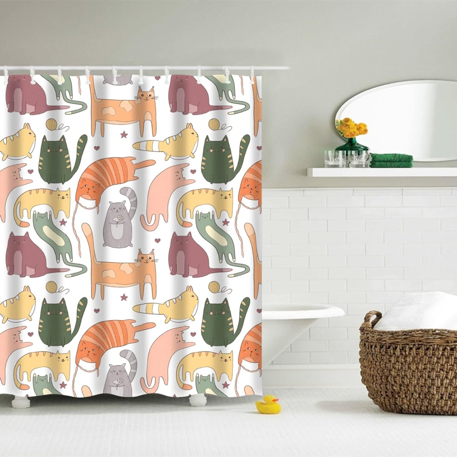 

Кошачья Ванная Занавеска для душа с 12 крючками Звездная ночь Тканевая Декор для ванной комнаты Водонепроницаемая Космическая Синяя 180X180 см W90xH180cm