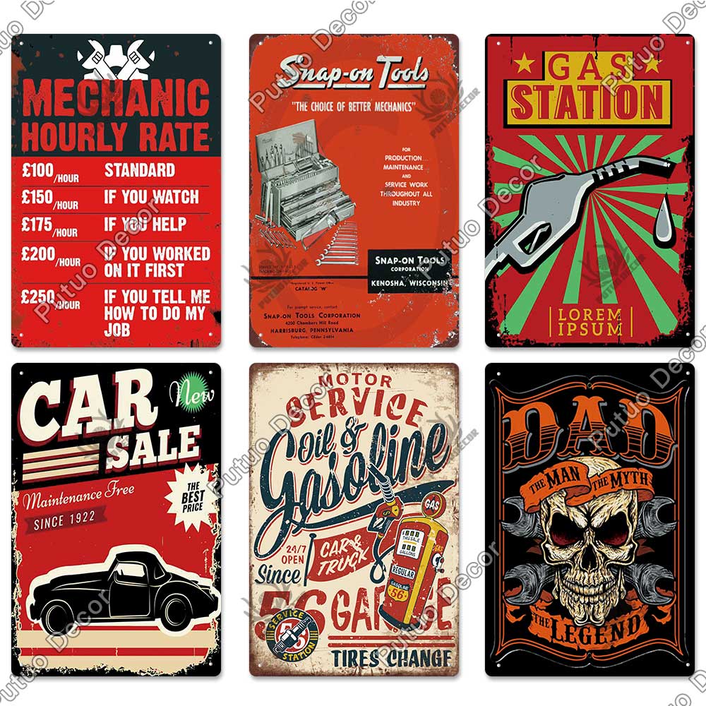 Decor Tire Shop Vintage Tin Sign Plaque Metal Iron Plate Wall Adornment for Garage Gas Station Car Sale Repair Poster