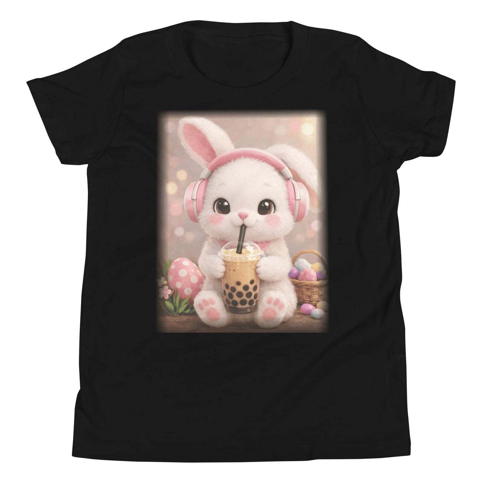 

Cute Bunny Rabbit Drinking Boba Tea Funny Easter Day Youth T-Shirt 150