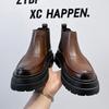 Chelsea boots men's 2024 new medium-top thick-soled heightened one-pedal round-headed British men's short boots 1682-A
