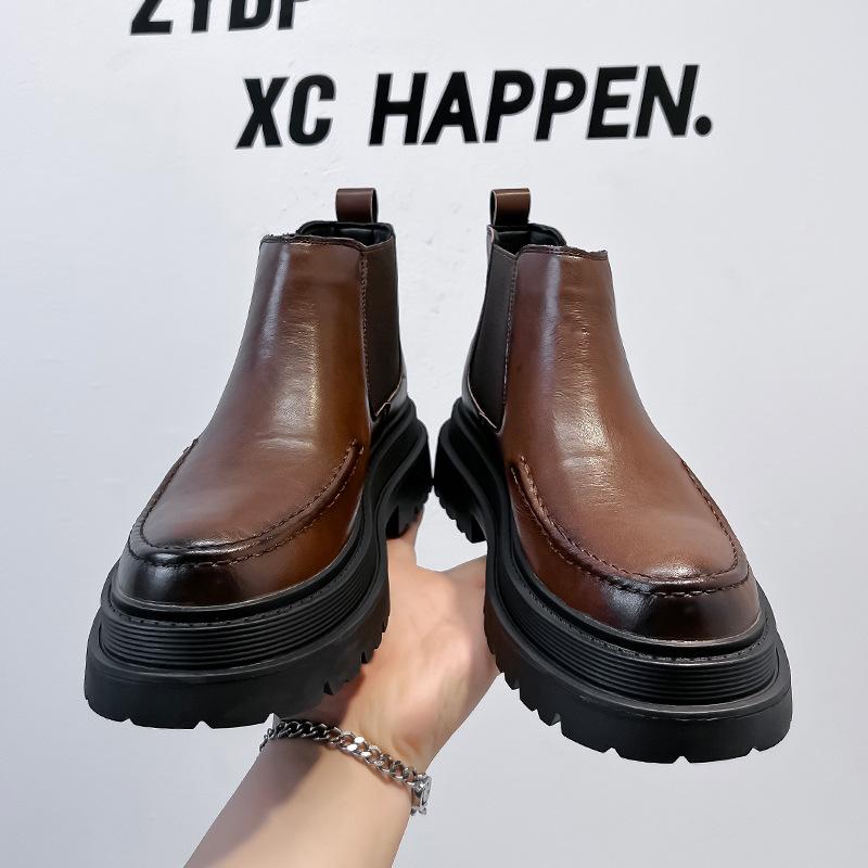 Chelsea boots men's 2024 new medium-top thick-soled heightened one-pedal round-headed British men's short boots 1682-A