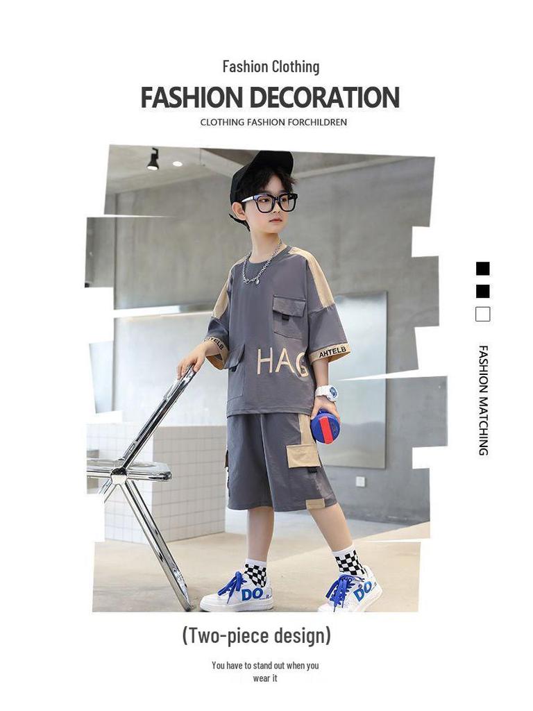 2025 Boys' Trendy Summer Short Sleeve Set - Stylish and Lightweight for Mid-to-Big Kids