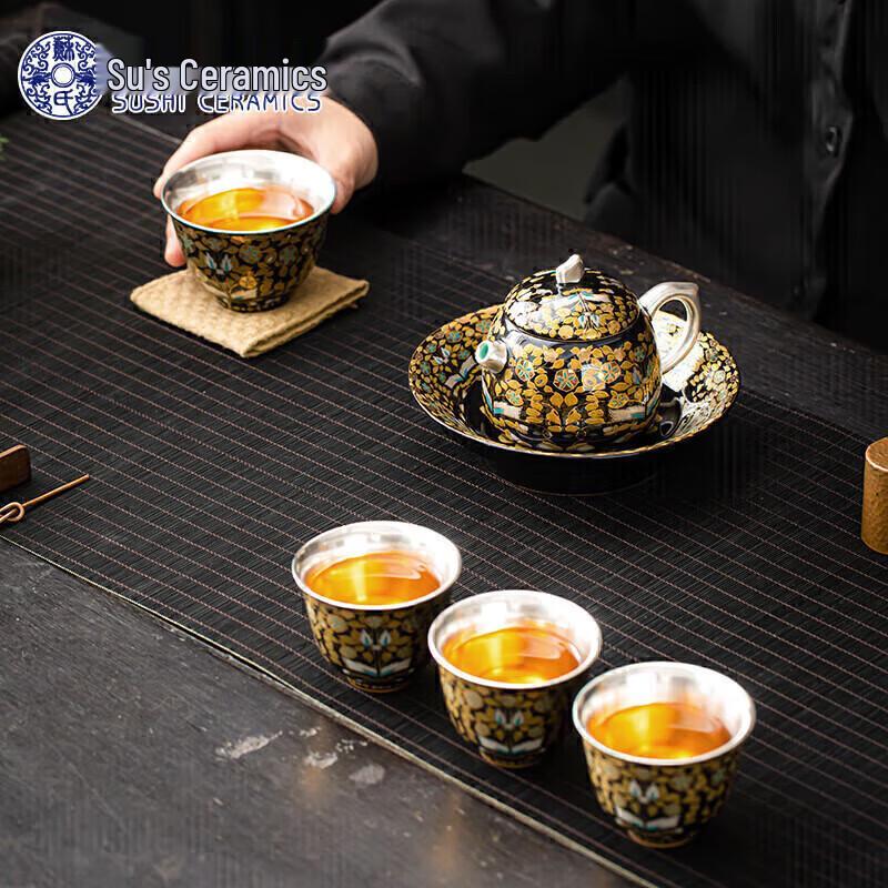 Master Zheng Wenqiang Gilded Silver Ceramic Kung Fu Tea Set