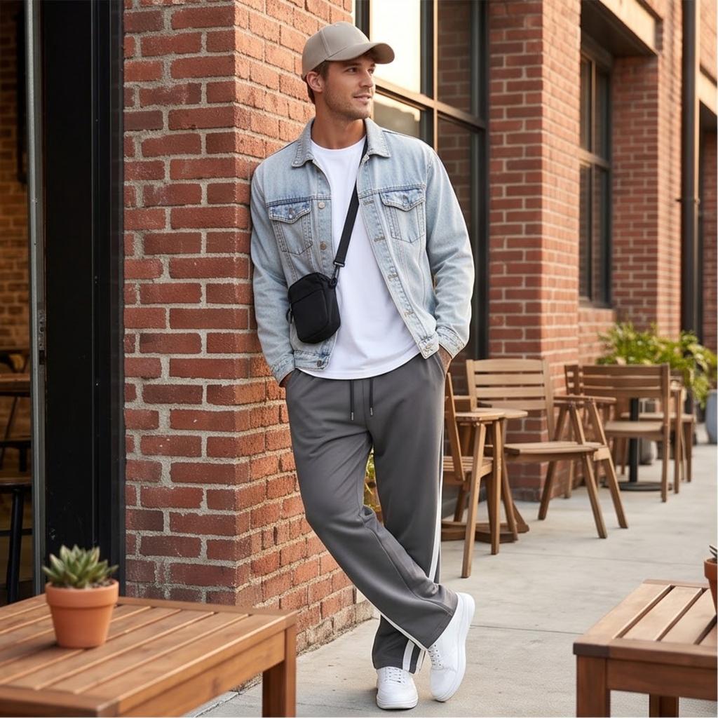 Men's Loose Fit Straight Leg Casual Pants with Side Stripes for Daily Wear