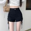 Summer High Waist Elastic Shorts Solid Color All-match Bandage Women's Hotsweet Spliced Korean Straight Shorts