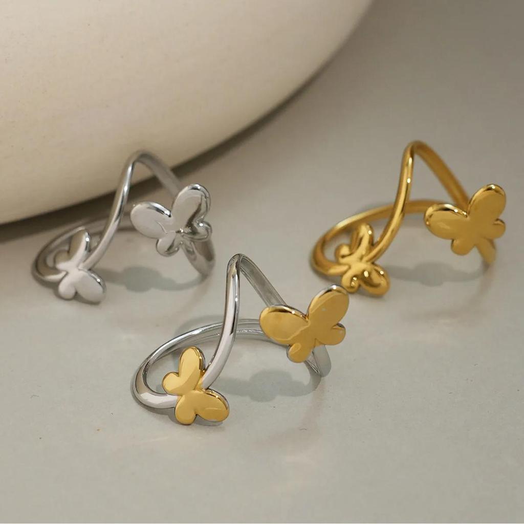 Exquisite Stainless Steel Butterfly Rings Women Irregular Open Rings Simple No Fade Party Holiday Daily Wear Jewelry Accessories