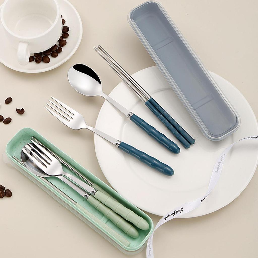 1 Set of Holiday Tableware - 3 Sets Stainless Steel Portable Cutlery (Chopsticks, Spoon, Fork) for Gatherings, Travels, Kitchens, Restaurants