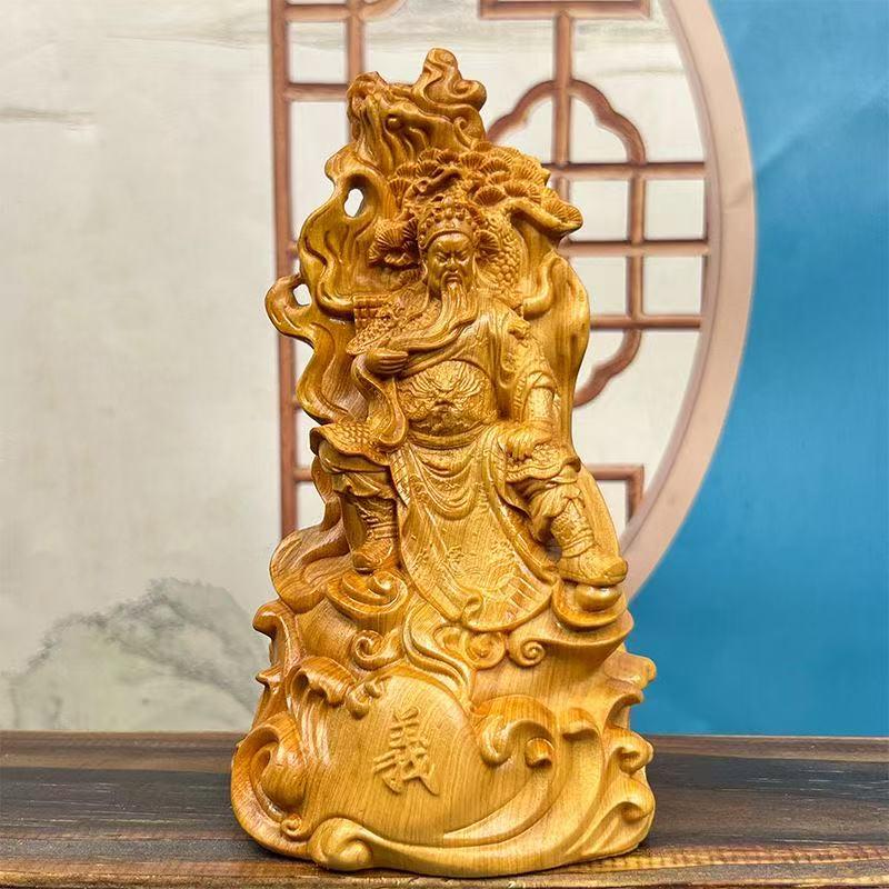 Резьба по дереву Статуя Гуань Гун резьба по дереву Дом Комната Офис Богатство Удача Фэн-шуй Декор статуя Будды Высококачественные подарки