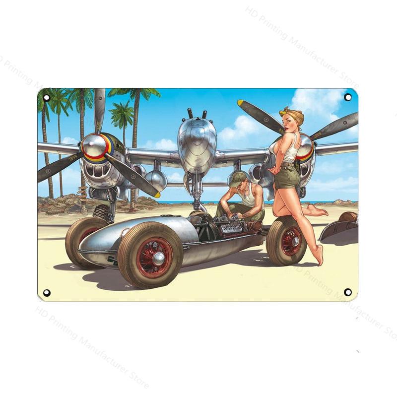 Vintage Classic Movie Tin Sign Retro Metal Plate Sexy Beauty Painting Wall Decor Airplane Plaque Pin Up Poster Room Decoration