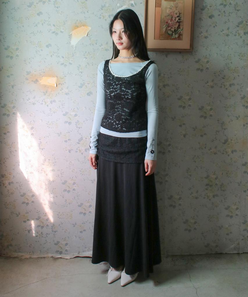 Rubati Alina Antique Lace Shirred Maxi Skirt_Black
