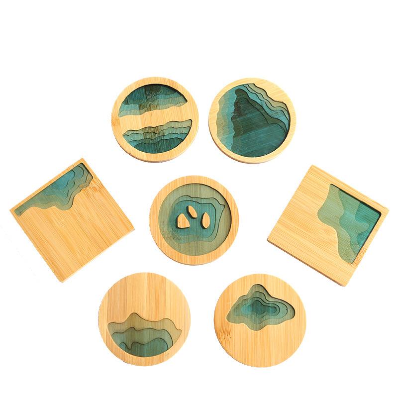 Creative Epoxy Resin Transparent Bamboo Round Tea Coaster Cup Holder Potholder Kung Fu Tea Set Tea Ceremony Accessories Supplies