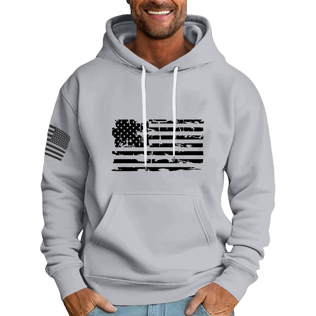 Men's Loose Flag Printed Hooded Sweatshirt Men's Casual Fashion Sports Sweatshirt