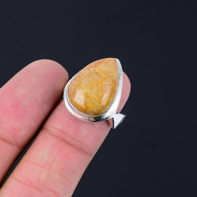 Fossil Coral Gemstone 925 Sterling Silver Stackable Root Chakra New Ring Jewelry