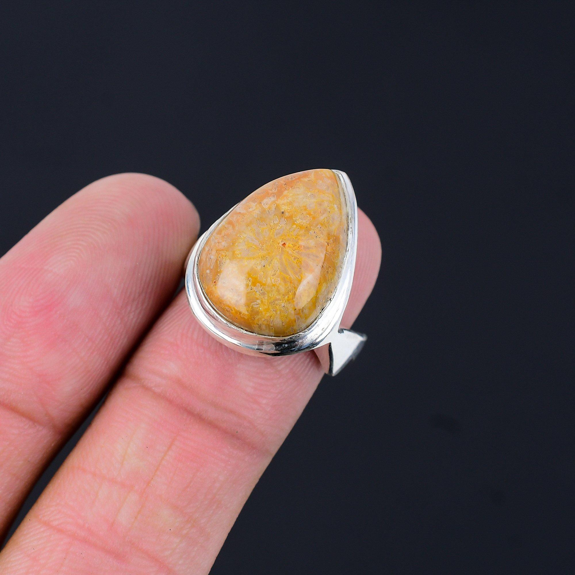 

Fossil Coral Gemstone 925 Sterling Silver Stackable Root Chakra New Ring Jewelry 9