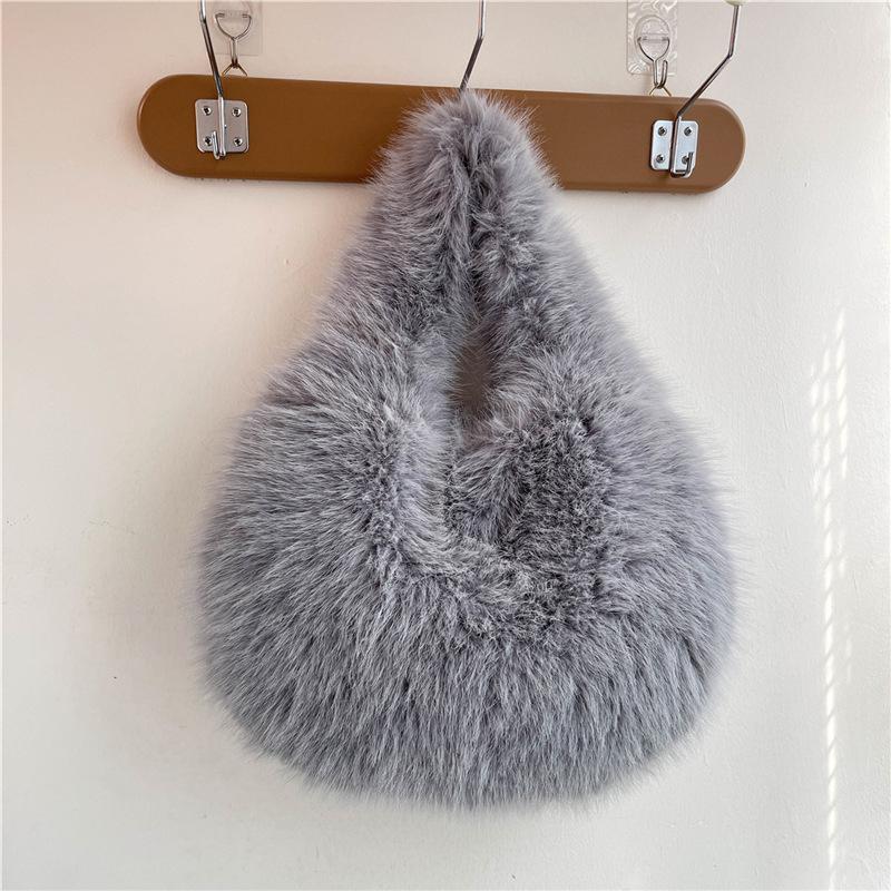 Luxury Soft Plush Half Moon Bag Faux Fur Fluffy Lady Handbags Female Winter Purse Party Clutch Bag Casual Tote Bag