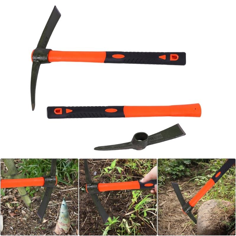 Garden Pick Mattock, Fiberglass Handle, for Soil Breaking Planting Camping Landscaping Home Excavation Trail Maintenance