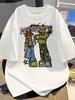 Graffiti Figure T Shirt Summer Mens 100 Pure Cotton Street Wear Loose Fit Couple Commuting T Shirt High Quality Clothing