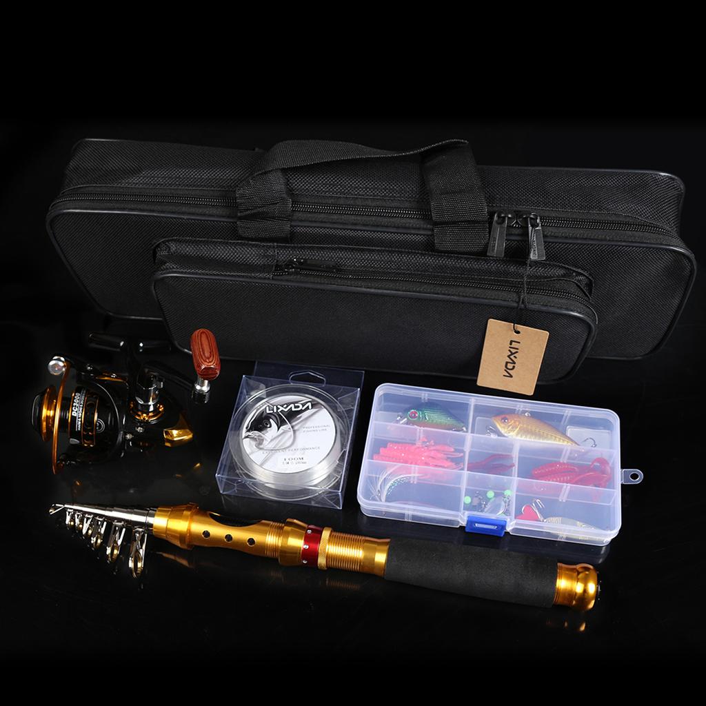 Lixada Fishing Rod and Reel Combo Carbon Fiber Telescopic Fishing Rod with Reel Combo Set Lures
