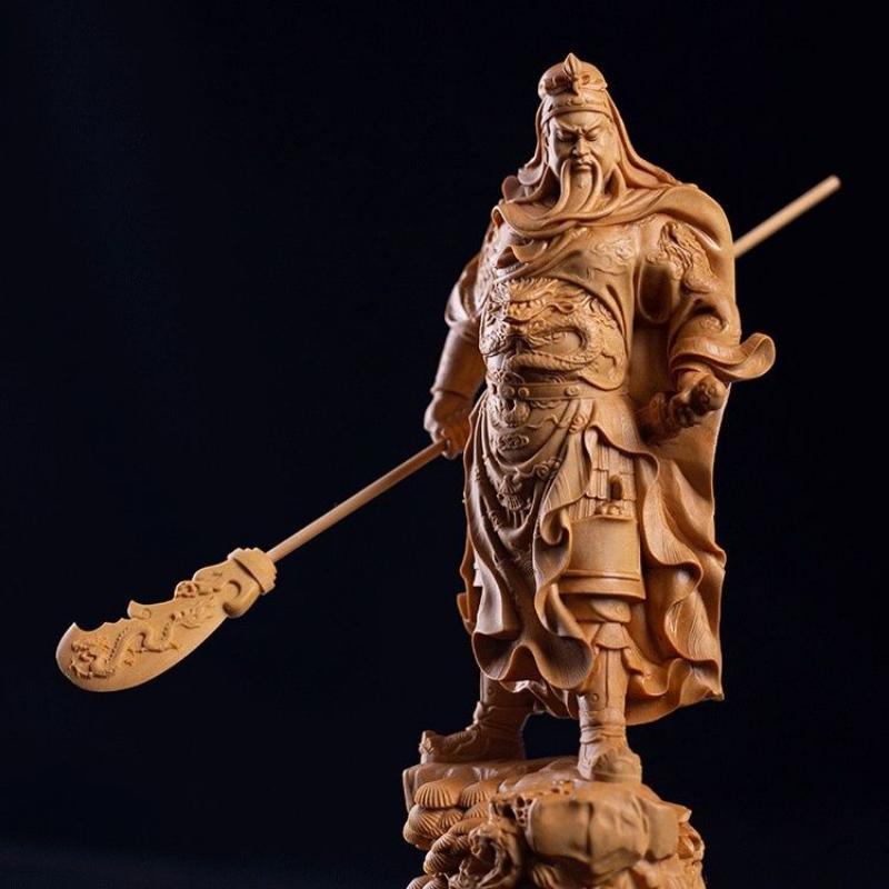 Chińska Klasyczna Rzeźbiona Statua z Litego Drewna Guan Gong i Antyczna Figurka Dekoracja do Salonu i Biura