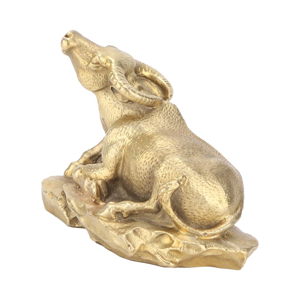 Brass Bull Ornament Lying Position Statue Wall Street Bull With Base for Tea Pets Small Craft