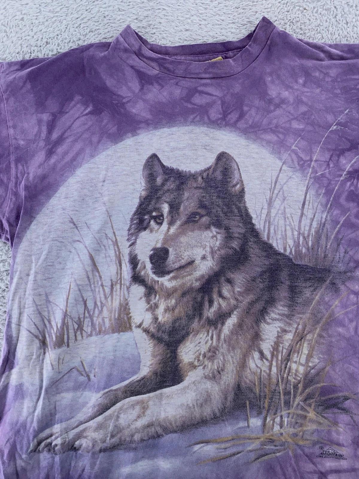 Vintage The Mountain Wolf Shirt Mens M/L Purple Tie Dye Animal Graphic 90s Tee 4XL