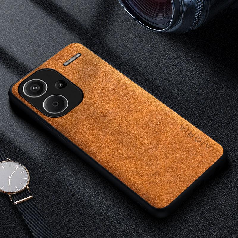 Xiaomi Redmi Note 13 Pro Plus 5G 4G için Premium Lüks Deri Telefon Kılıfı İş Tarzı Düz Renk kapak funda
