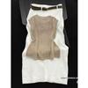 2025 Elegant Khaki Summer Set: Stylish Hollowed-Out Top & Outfit