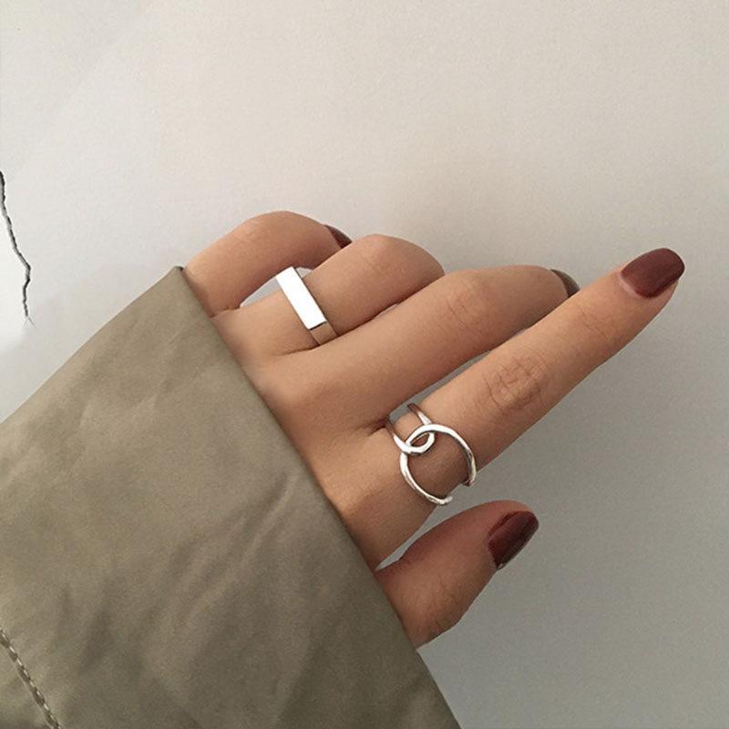 Retroirregular Concave and Convex Wide Ring Casualretro Square Wide Edge Open Ring