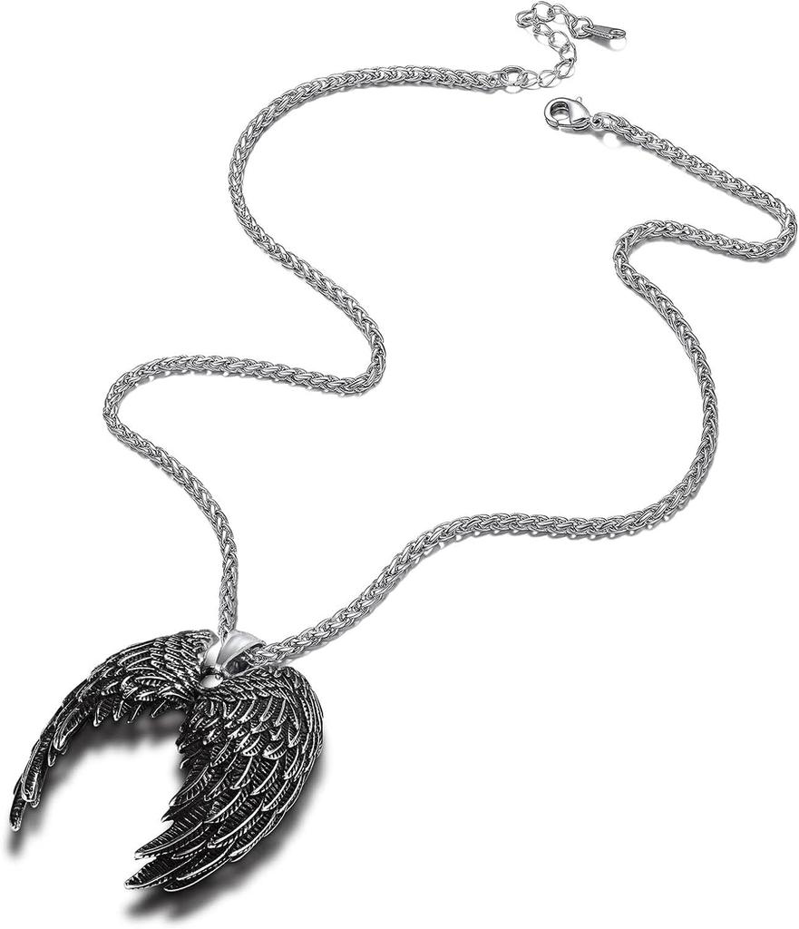 Stainless Steel Phoenix/Angel Wings Cross/Raven Pendant Necklace for Men and Women Vintage Viking Zircon